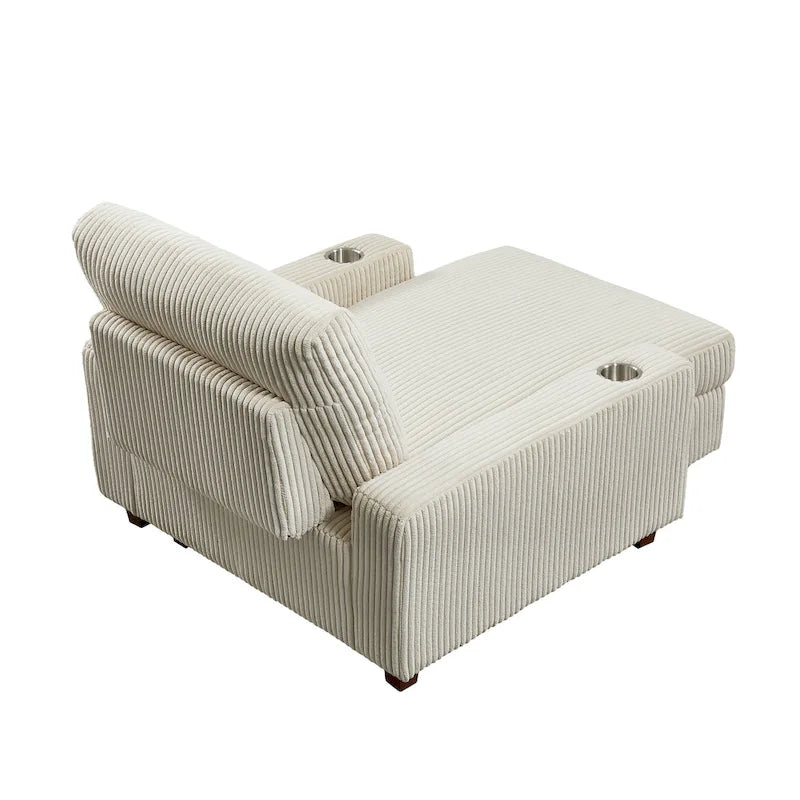 Upholstered Chaise Lounge Chair with Adjustable Backrest and Cup Holders, 300 lbs Capacity