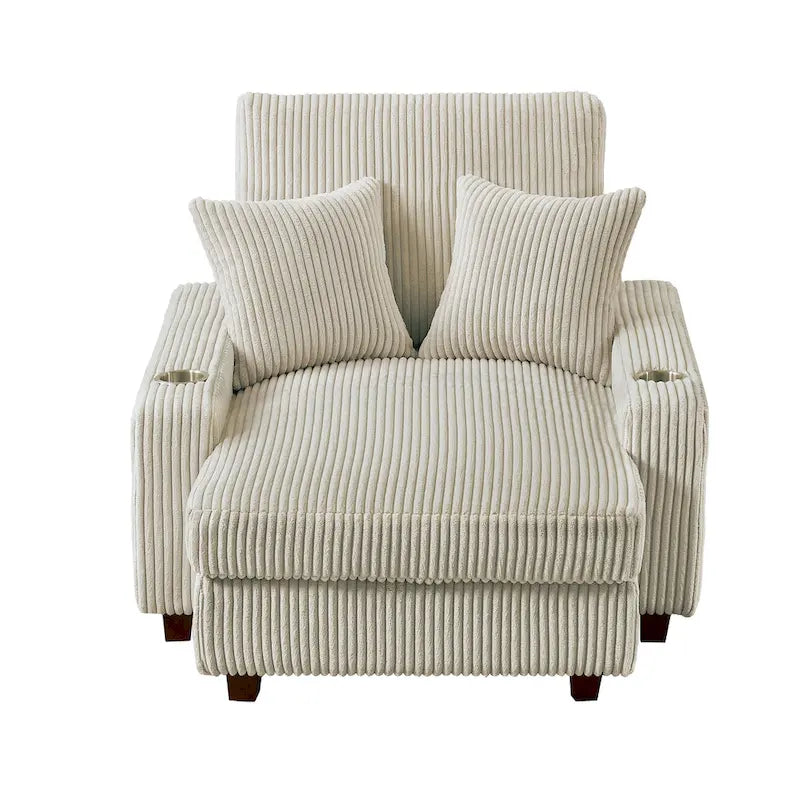 Upholstered Chaise Lounge Chair with Adjustable Backrest and Cup Holders, 300 lbs Capacity