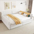 Queen Size Daybed Upholstered Platform Sofa Bed with USB and 2 Drawers, Vertical Stripes Recliner Bed Loveseat Chaise Lounge