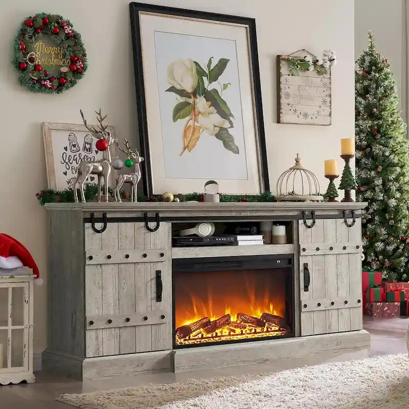 Farmhouse Fireplace TV Stand with Electric Fireplace, Entertainment Center Media Console