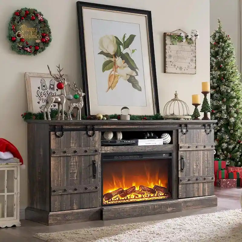 Farmhouse Fireplace TV Stand with Electric Fireplace, Entertainment Center Media Console