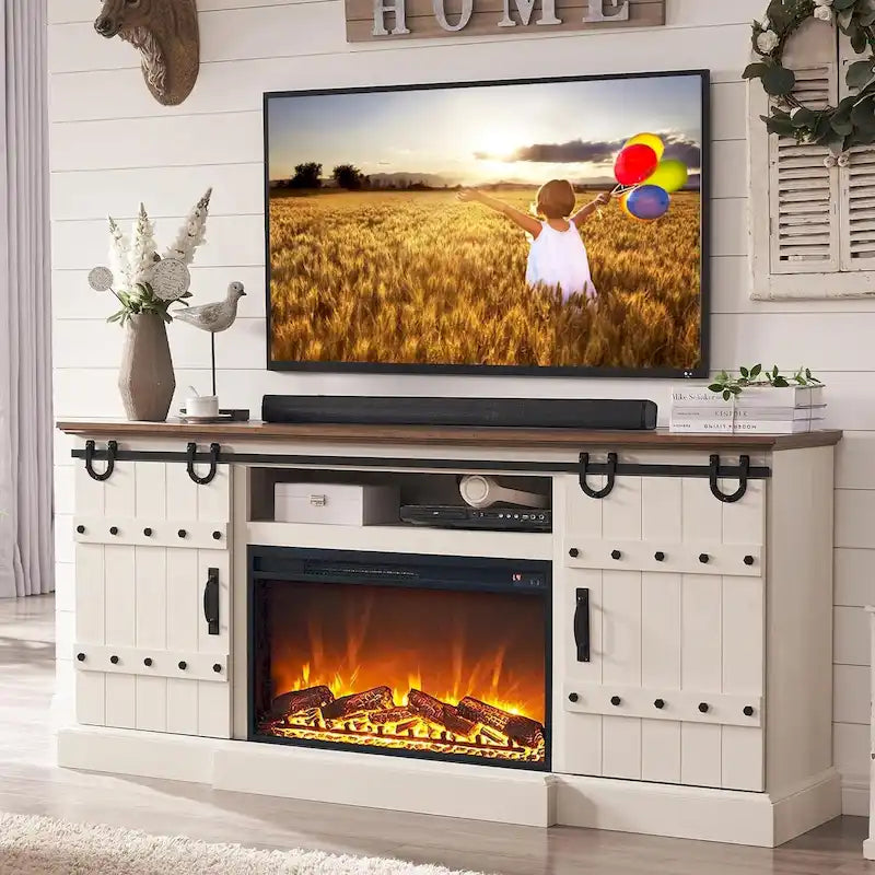 Farmhouse Fireplace TV Stand with Electric Fireplace, Entertainment Center Media Console