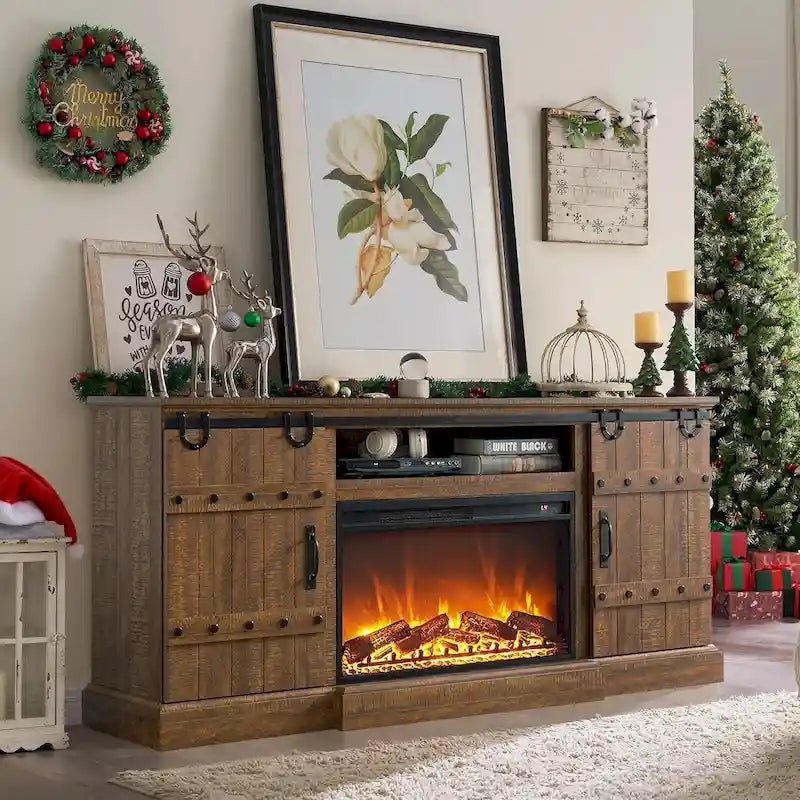 Farmhouse Fireplace TV Stand with Electric Fireplace, Entertainment Center Media Console