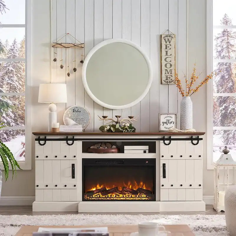 Farmhouse Fireplace TV Stand with Electric Fireplace, Entertainment Center Media Console