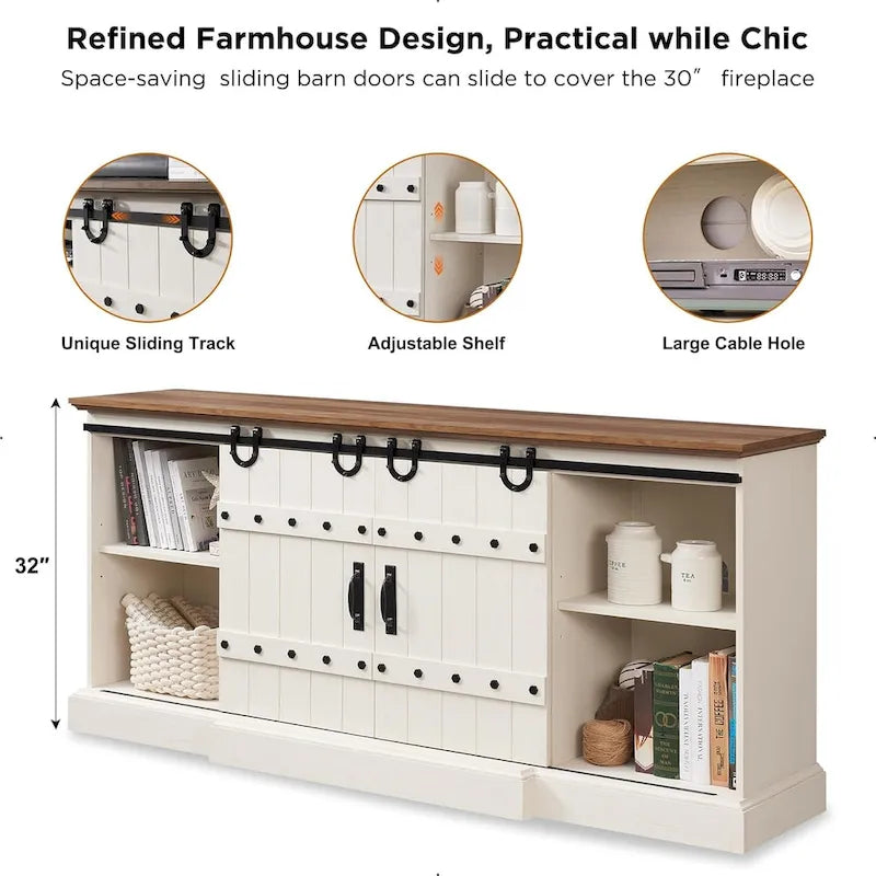 Farmhouse Fireplace TV Stand with Electric Fireplace, Entertainment Center Media Console