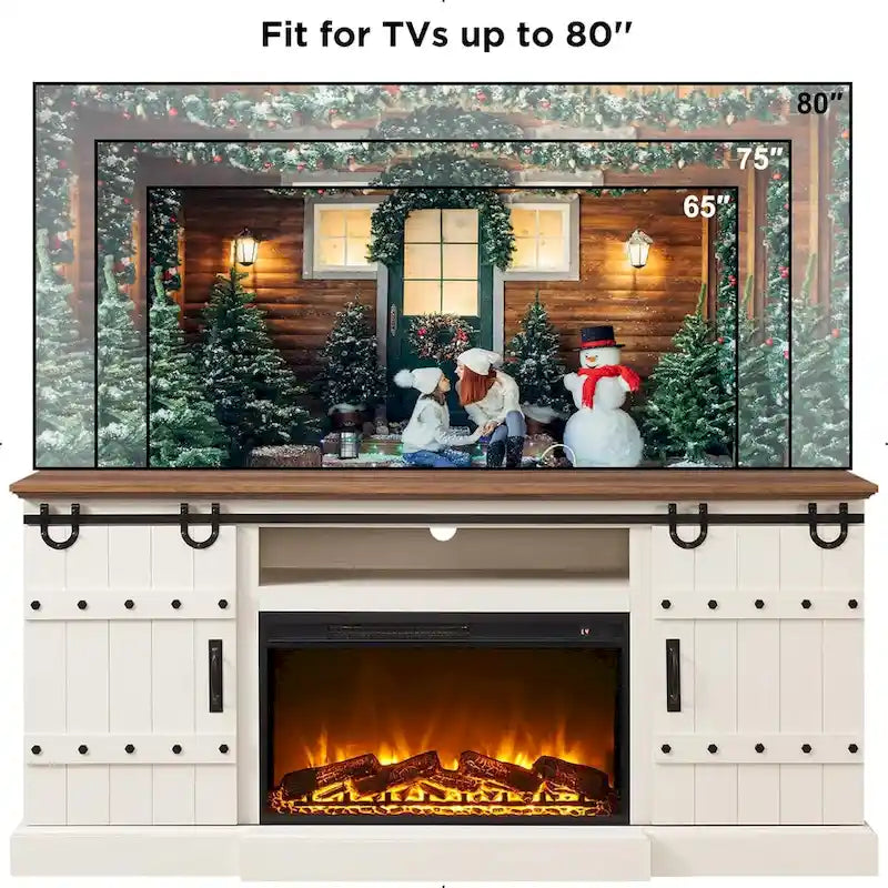 Farmhouse Fireplace TV Stand with Electric Fireplace, Entertainment Center Media Console
