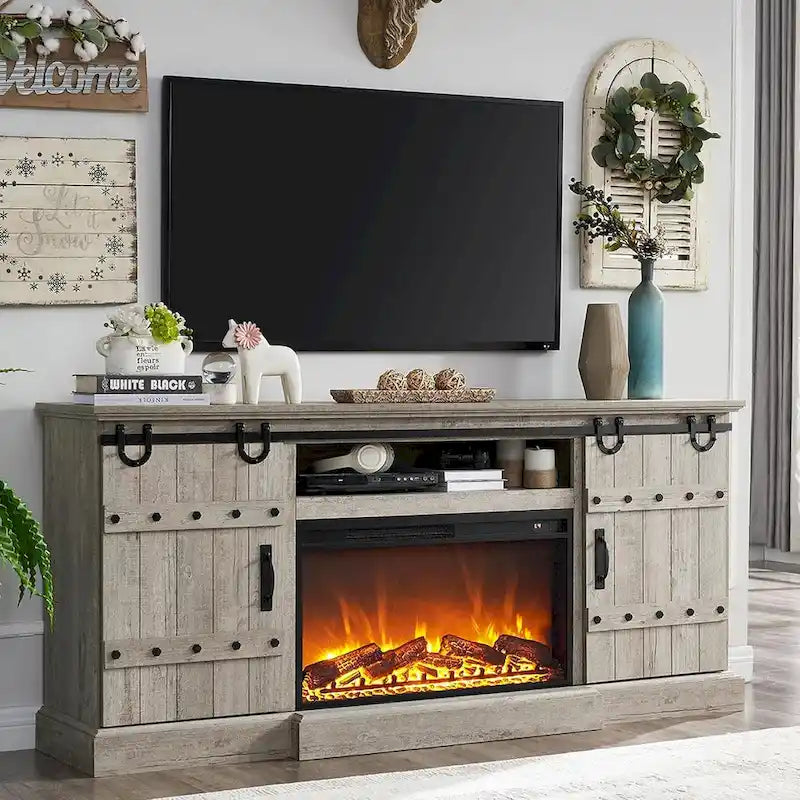 Farmhouse Fireplace TV Stand with Electric Fireplace, Entertainment Center Media Console