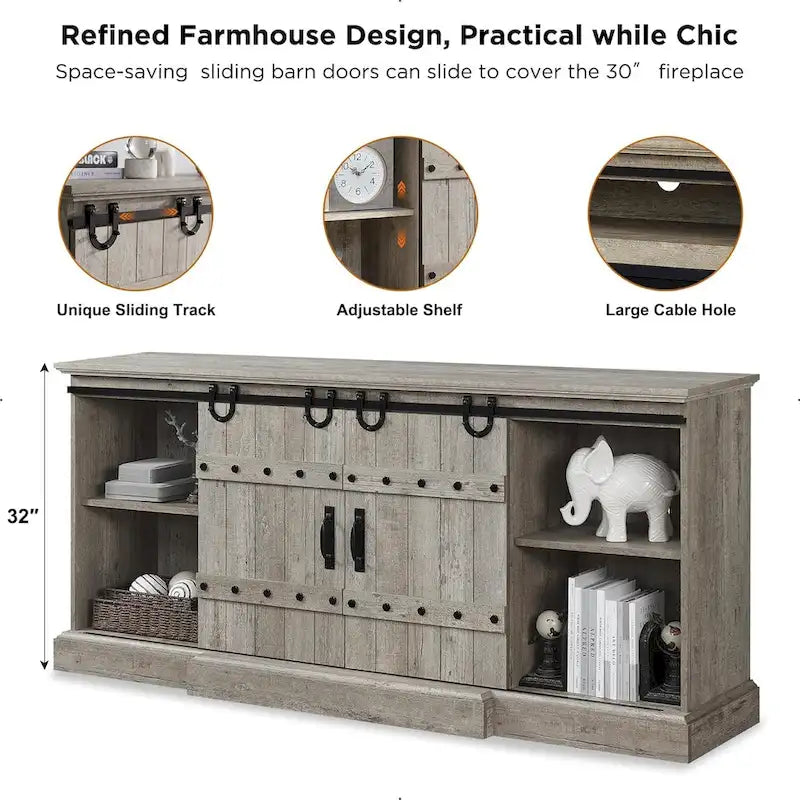 Farmhouse Fireplace TV Stand with Electric Fireplace, Entertainment Center Media Console