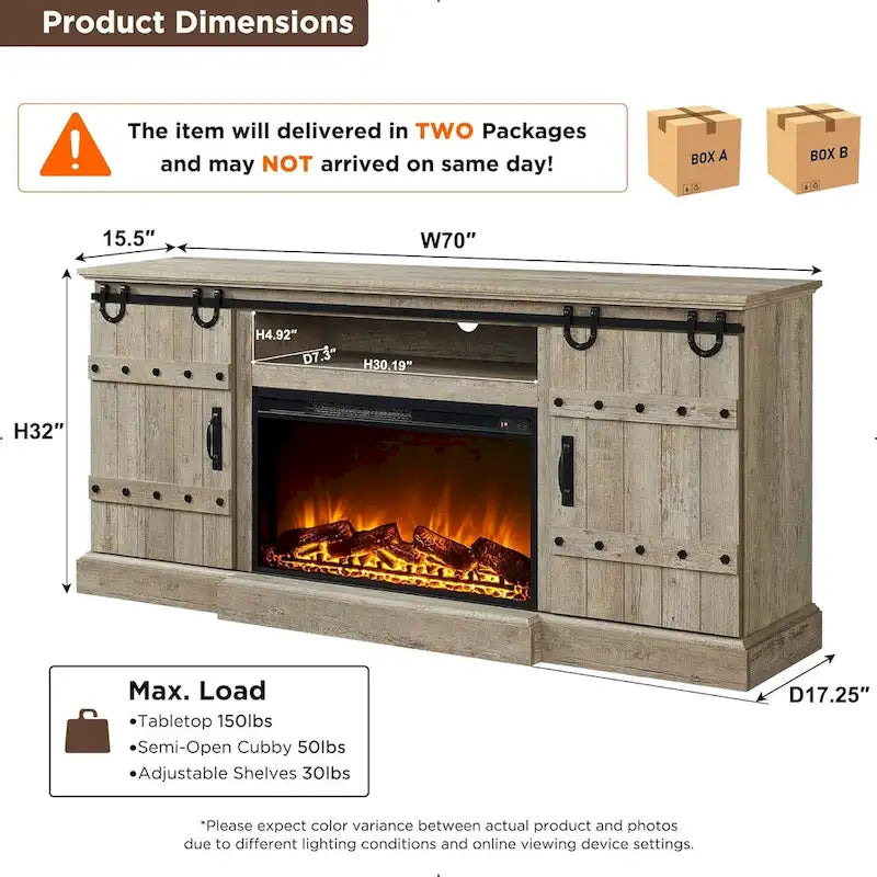 Farmhouse Fireplace TV Stand with Electric Fireplace, Entertainment Center Media Console
