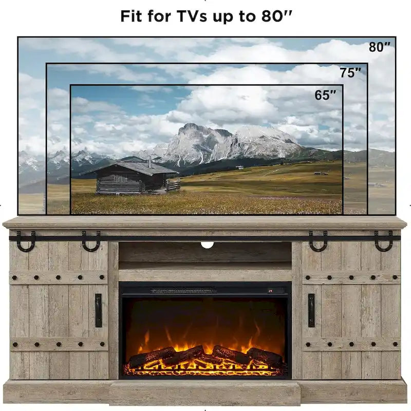 Farmhouse Fireplace TV Stand with Electric Fireplace, Entertainment Center Media Console