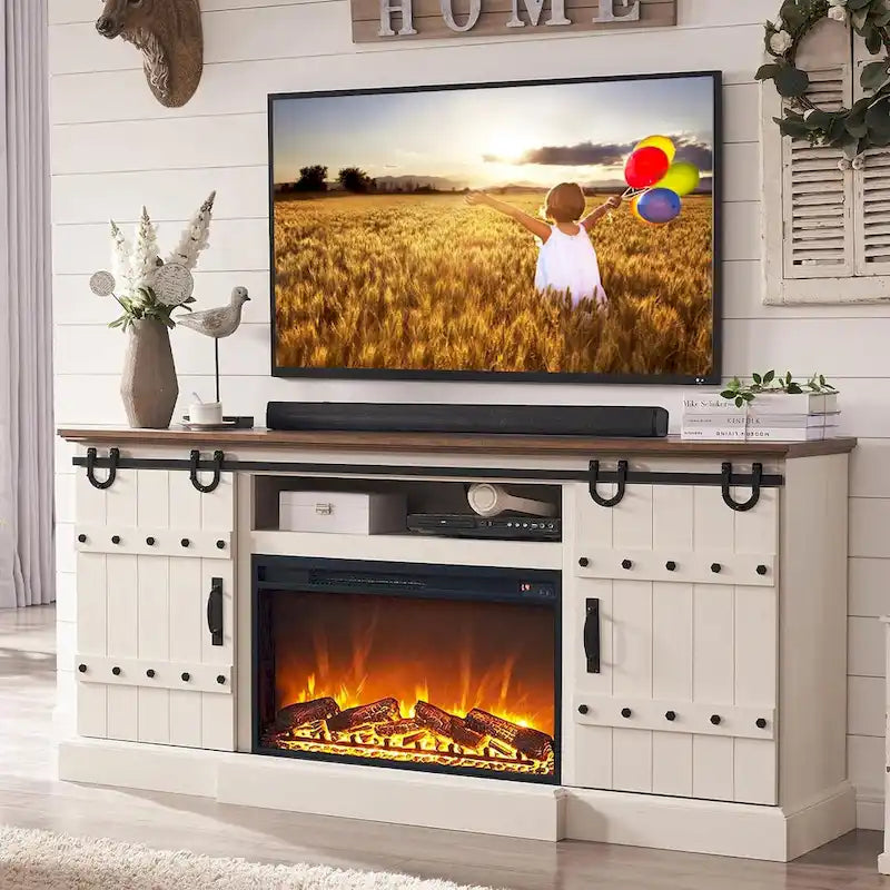 Farmhouse Fireplace TV Stand with Electric Fireplace, Entertainment Center Media Console