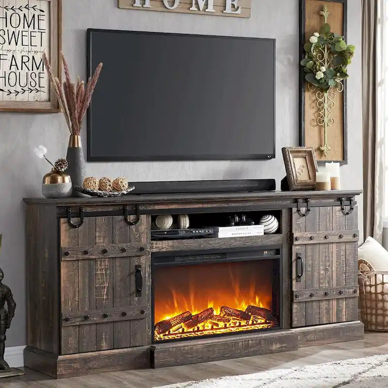 Farmhouse Fireplace TV Stand with Electric Fireplace, Entertainment Center Media Console