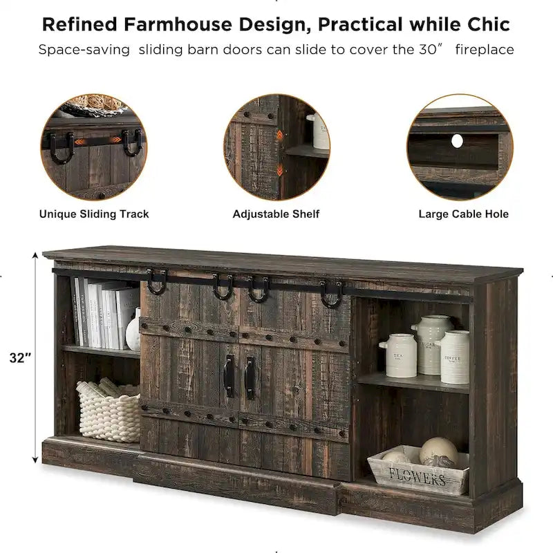 Farmhouse Fireplace TV Stand with Electric Fireplace, Entertainment Center Media Console