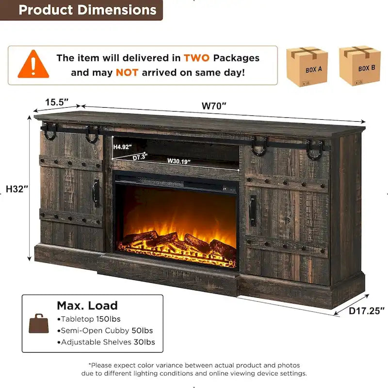 Farmhouse Fireplace TV Stand with Electric Fireplace, Entertainment Center Media Console