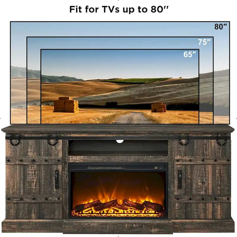 Farmhouse Fireplace TV Stand with Electric Fireplace, Entertainment Center Media Console