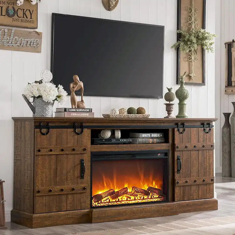Farmhouse Fireplace TV Stand with Electric Fireplace, Entertainment Center Media Console
