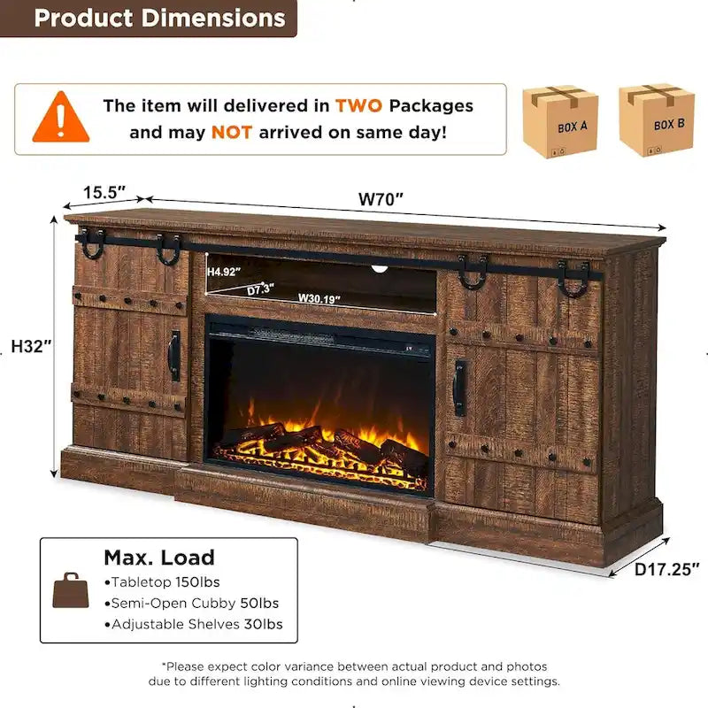 Farmhouse Fireplace TV Stand with Electric Fireplace, Entertainment Center Media Console