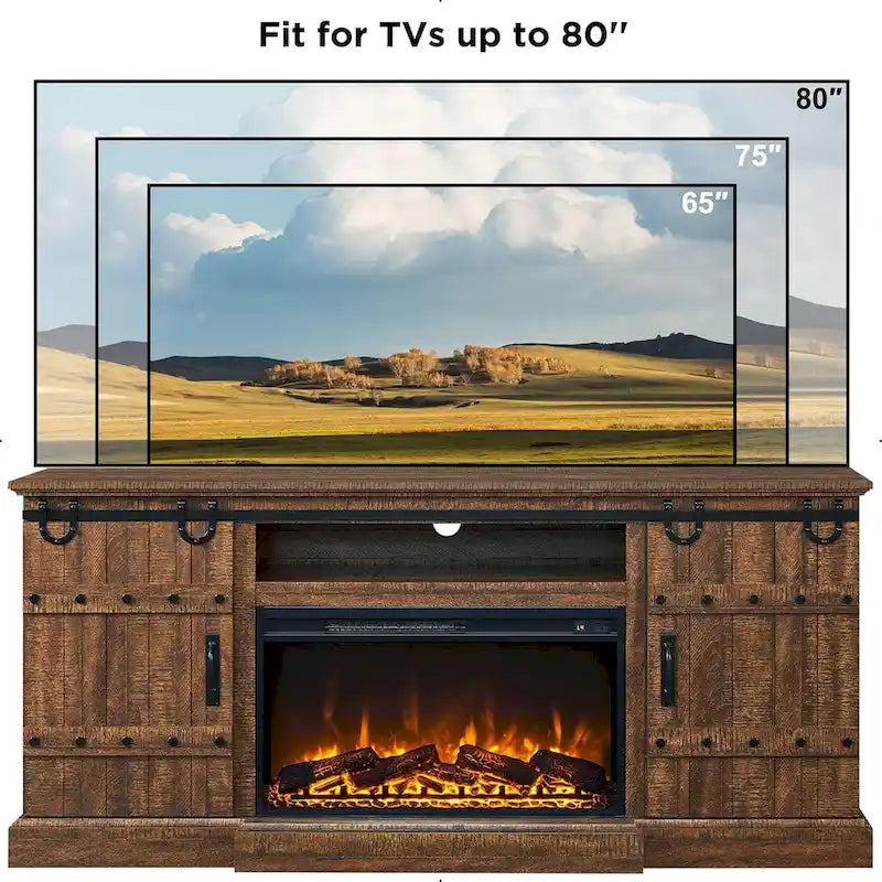 Farmhouse Fireplace TV Stand with Electric Fireplace, Entertainment Center Media Console