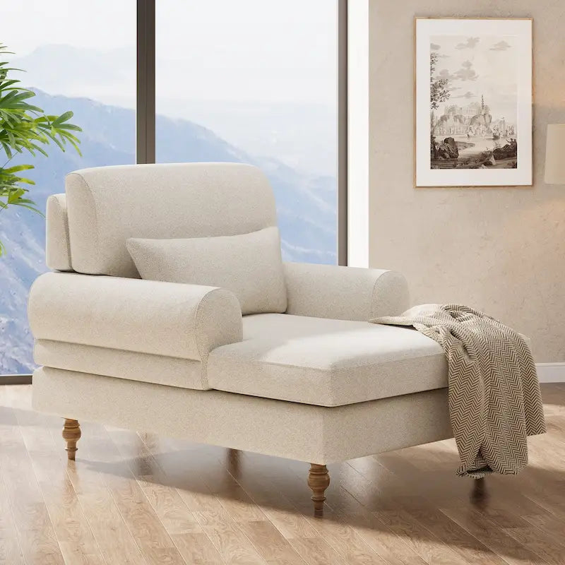 Oversized Chaise Lounge Chair with Adjustable Backrest, Japanese Minimalist Style, High-Density Foam