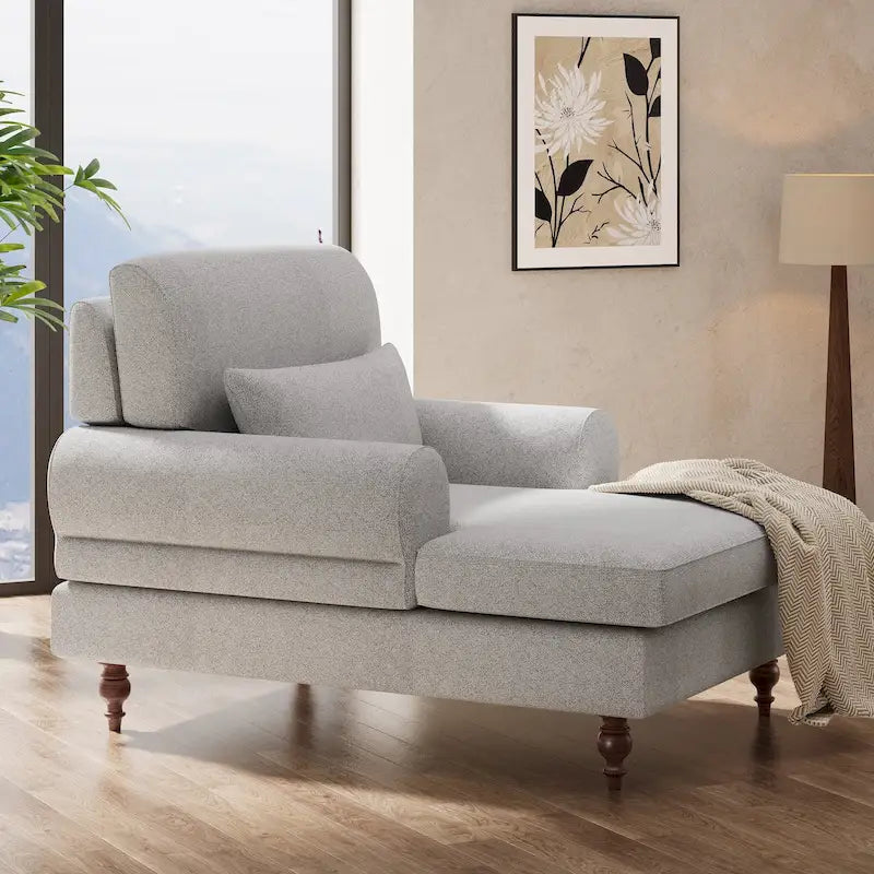 Oversized Chaise Lounge Chair with Adjustable Backrest, Japanese Minimalist Style, High-Density Foam