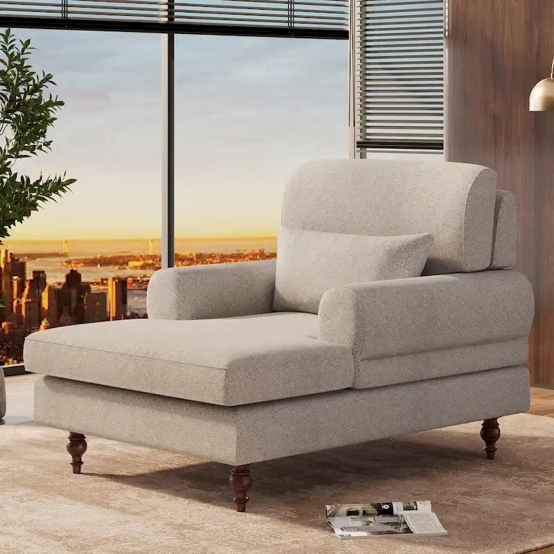 Oversized Chaise Lounge Chair with Adjustable Backrest, Japanese Minimalist Style, High-Density Foam