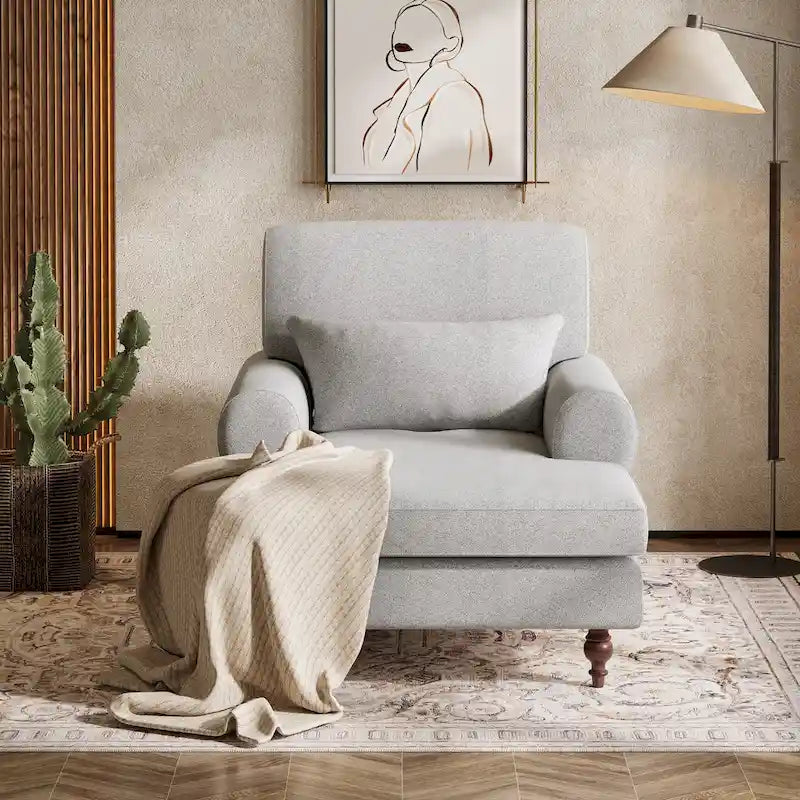 Oversized Chaise Lounge Chair with Adjustable Backrest, Japanese Minimalist Style, High-Density Foam