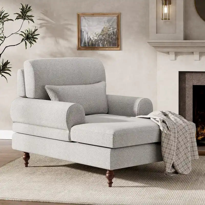 Oversized Chaise Lounge Chair with Adjustable Backrest, Japanese Minimalist Style, High-Density Foam
