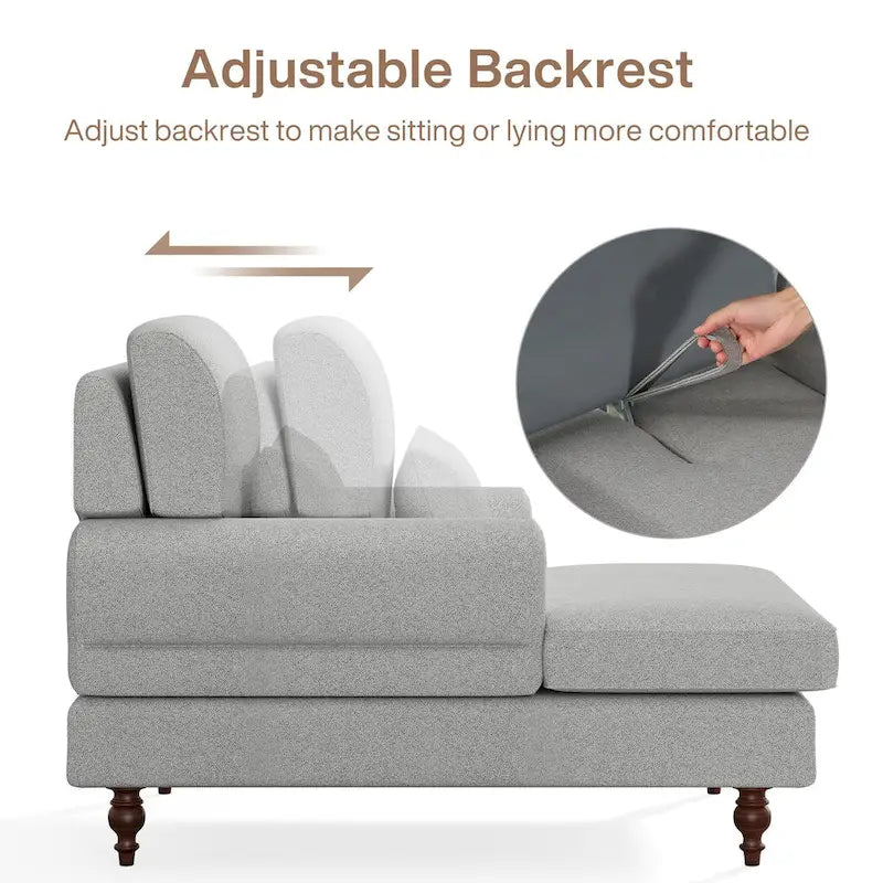 Oversized Chaise Lounge Chair with Adjustable Backrest, Japanese Minimalist Style, High-Density Foam