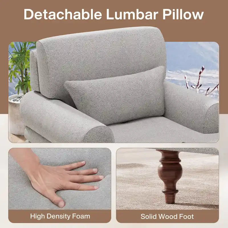 Oversized Chaise Lounge Chair with Adjustable Backrest, Japanese Minimalist Style, High-Density Foam