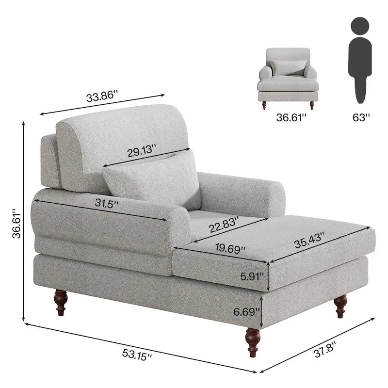 Oversized Chaise Lounge Chair with Adjustable Backrest, Japanese Minimalist Style, High-Density Foam