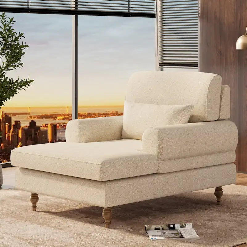 Oversized Chaise Lounge Chair with Adjustable Backrest, Japanese Minimalist Style, High-Density Foam