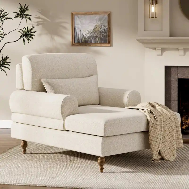 Oversized Chaise Lounge Chair with Adjustable Backrest, Japanese Minimalist Style, High-Density Foam