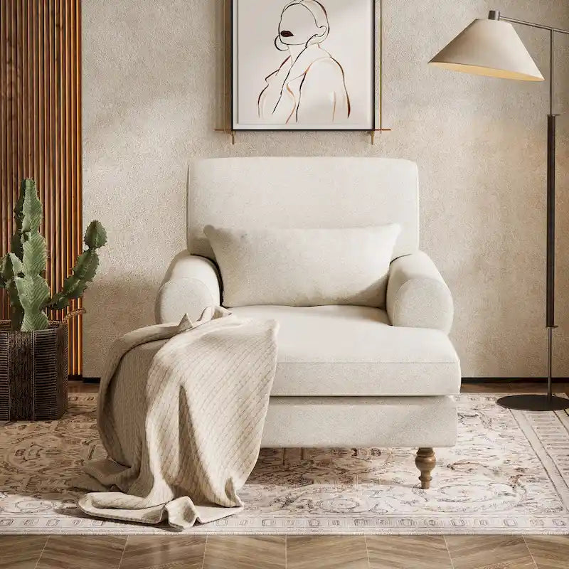 Oversized Chaise Lounge Chair with Adjustable Backrest, Japanese Minimalist Style, High-Density Foam