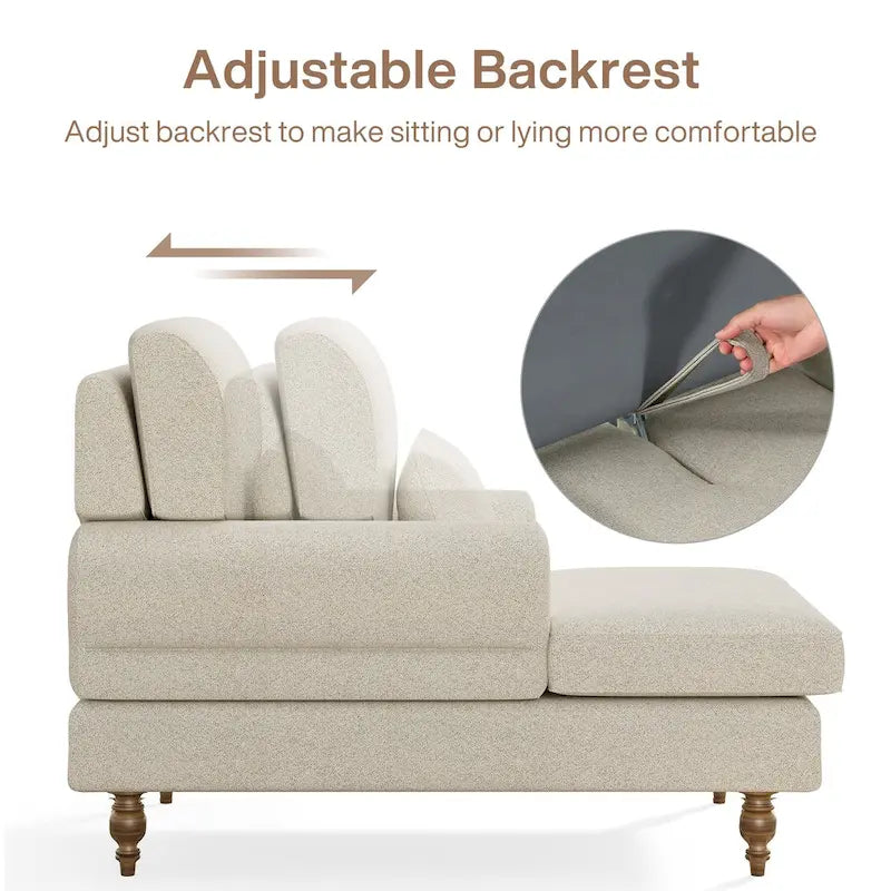 Oversized Chaise Lounge Chair with Adjustable Backrest, Japanese Minimalist Style, High-Density Foam