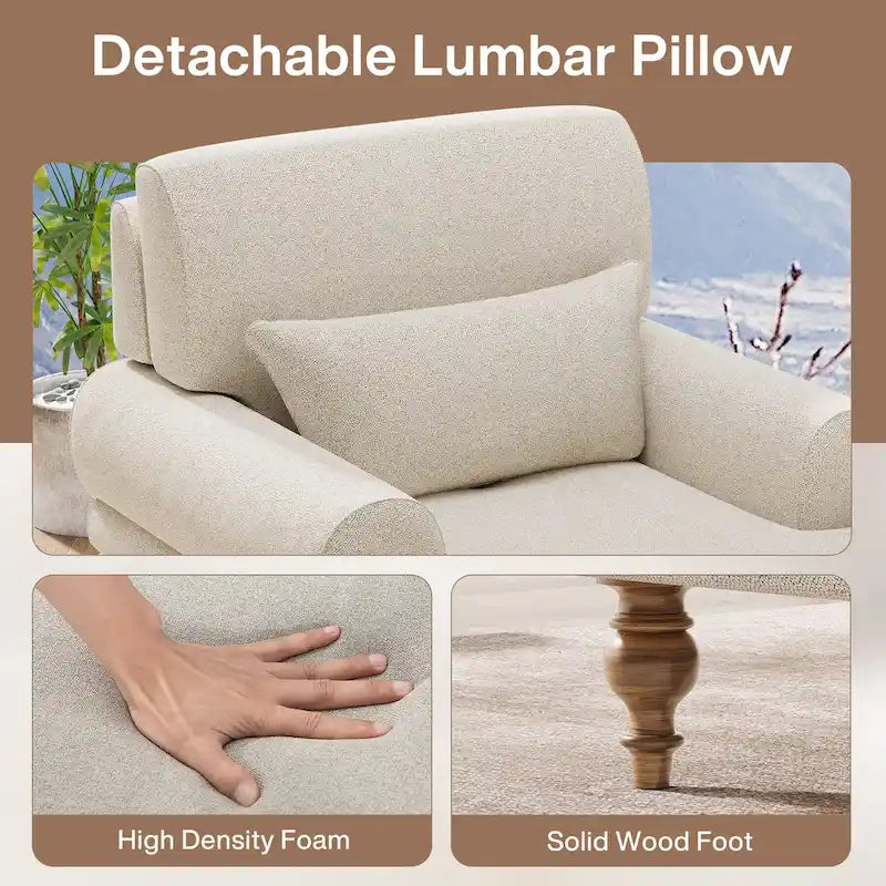 Oversized Chaise Lounge Chair with Adjustable Backrest, Japanese Minimalist Style, High-Density Foam