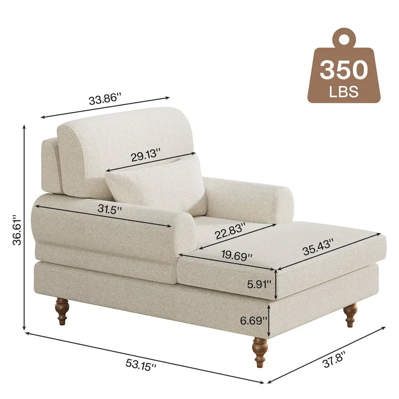 Oversized Chaise Lounge Chair with Adjustable Backrest, Japanese Minimalist Style, High-Density Foam