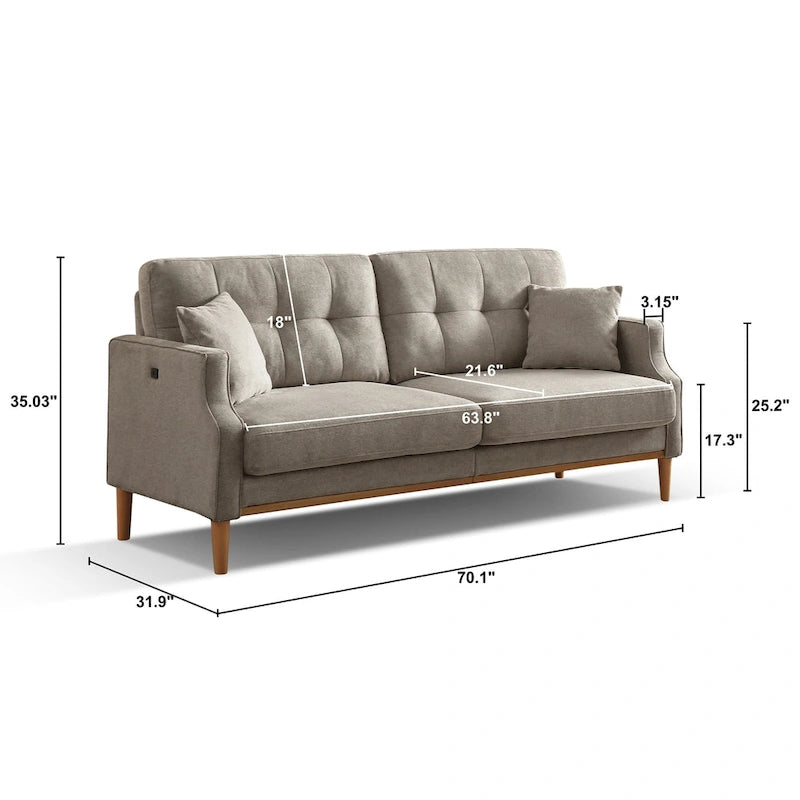 3-Seater Sofa with USB Charge Port, Waterproof Fabric and Foam Fill for Living Room