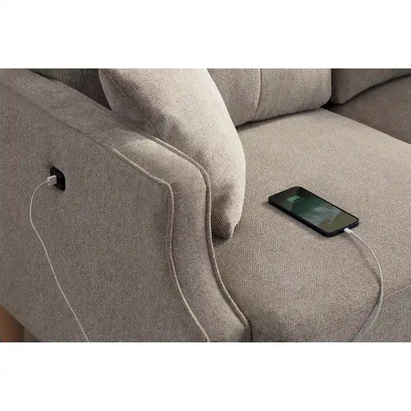 3-Seater Sofa with USB Charge Port, Waterproof Fabric and Foam Fill for Living Room