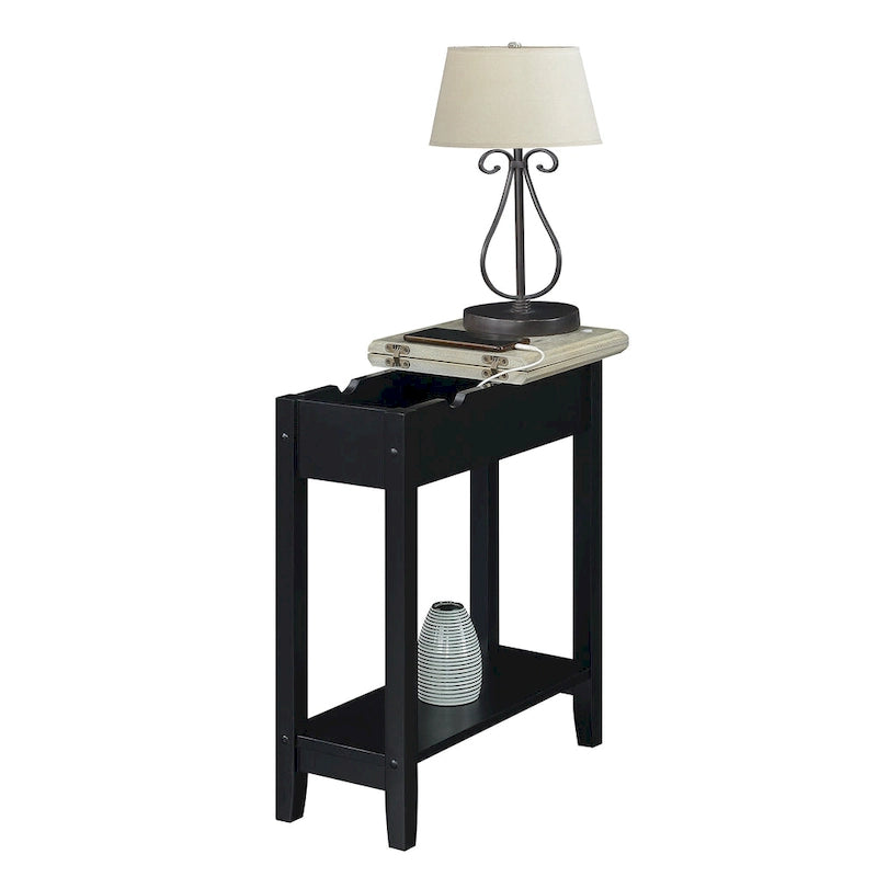 Convenience Concepts American Heritage Flip Top End Table with Charging Station and Shelf