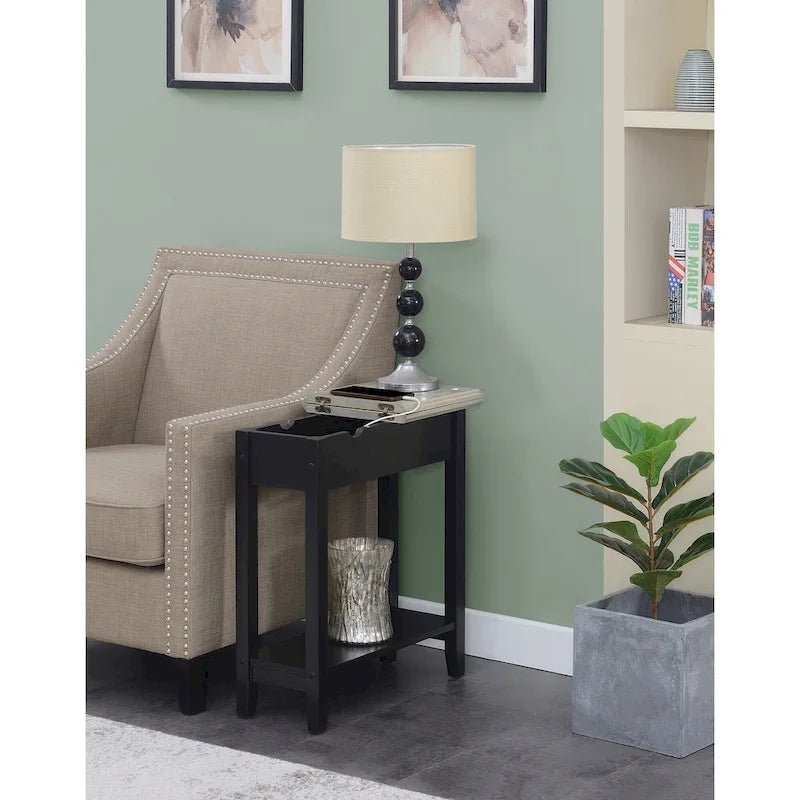 Convenience Concepts American Heritage Flip Top End Table with Charging Station and Shelf