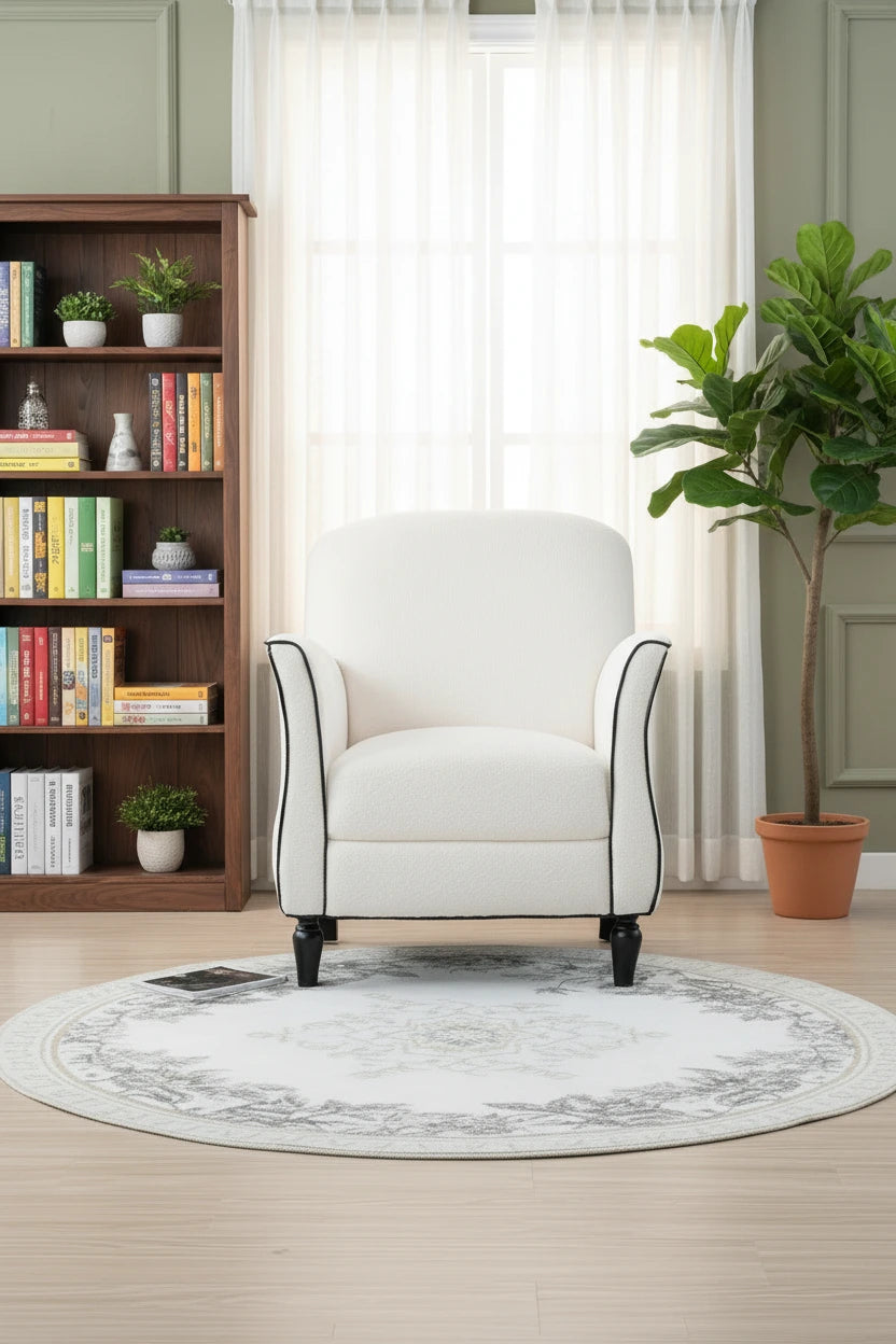 Modern Fabric Accent Chair for Living Room, Ergonomic Design with Birch Legs