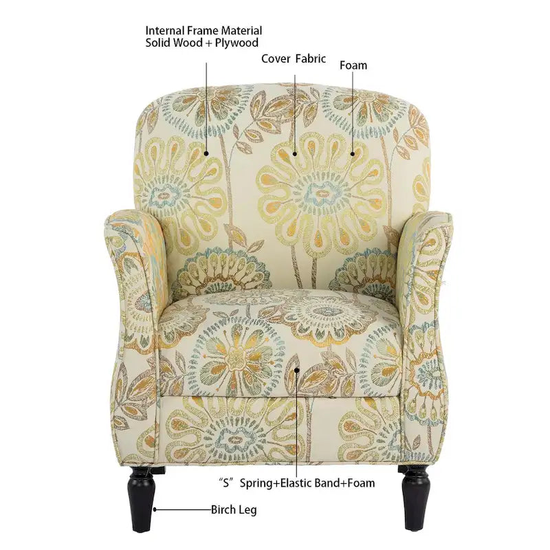 Modern Fabric Accent Chair for Living Room, Ergonomic Design with Birch Legs