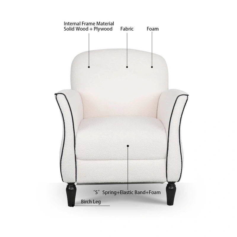 Modern Fabric Accent Chair for Living Room, Ergonomic Design with Birch Legs