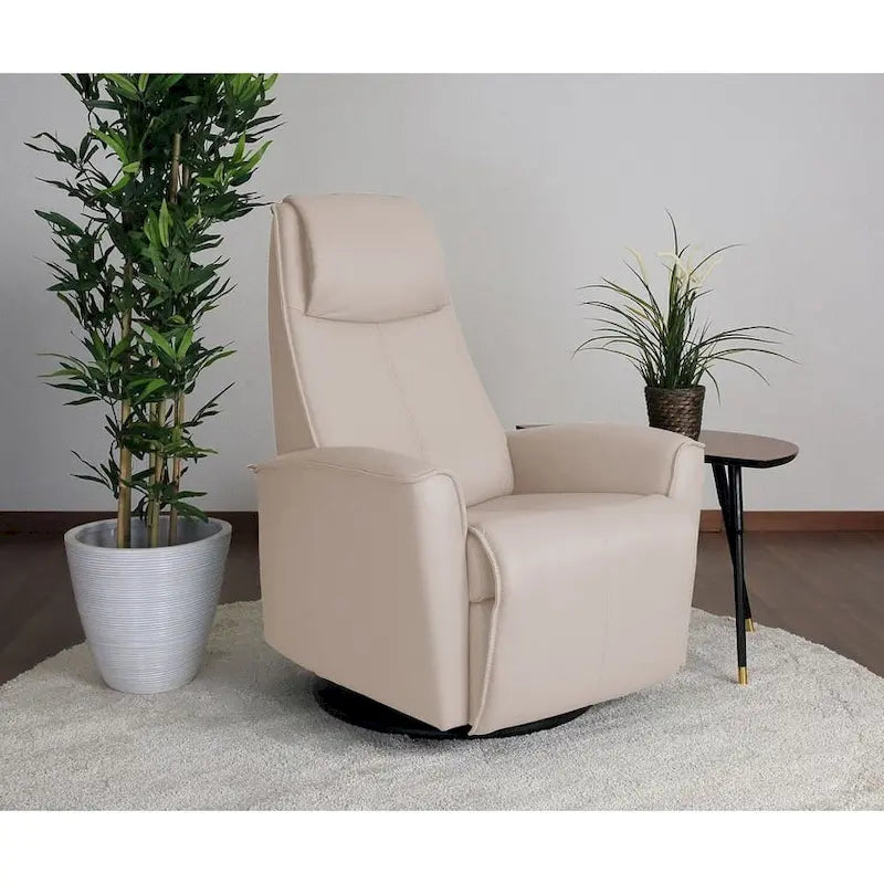 Top-Grain Leather Power Recliner Swing Chair with 360° Swivel, Lumbar Support and Adjustable Headrest