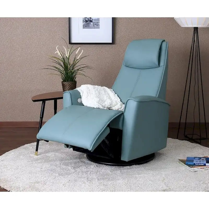 Top-Grain Leather Power Recliner Swing Chair with 360° Swivel, Lumbar Support and Adjustable Headrest