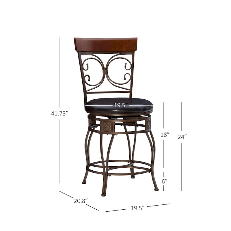 Big and Tall 360° Swivel Counter Stool with Metal Frame and Wood Rail, 400 lbs Capacity