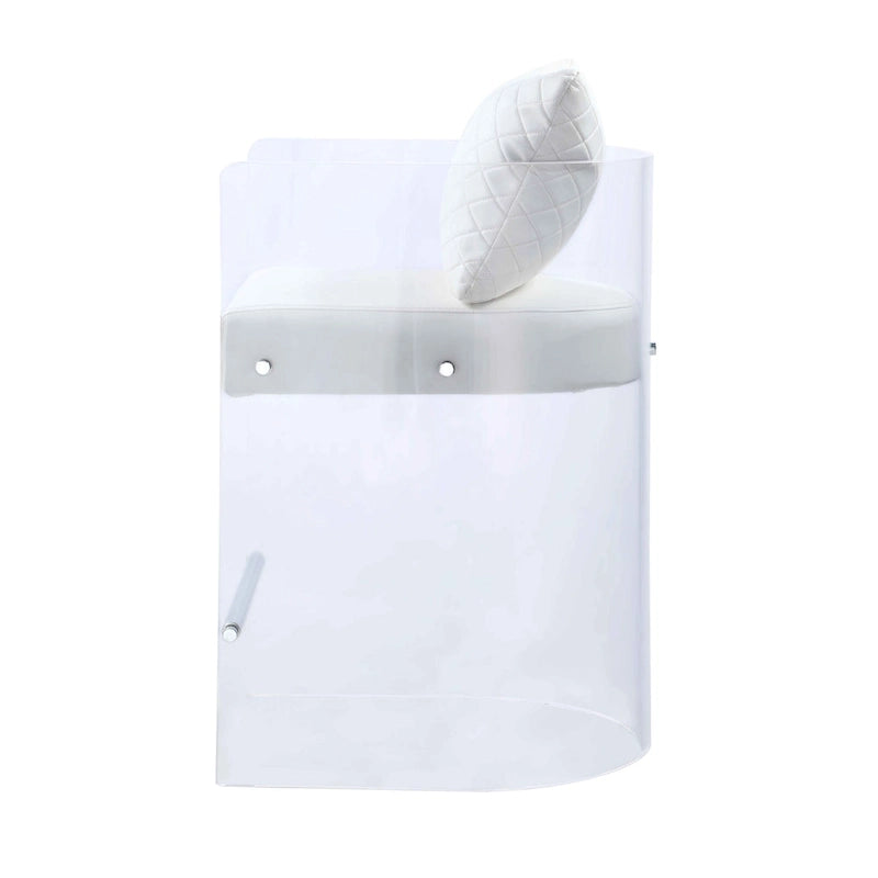 Counter Height Stool with Curved Acrylic Frame, White Faux Leather and Steel Footrest, Fully Assembled