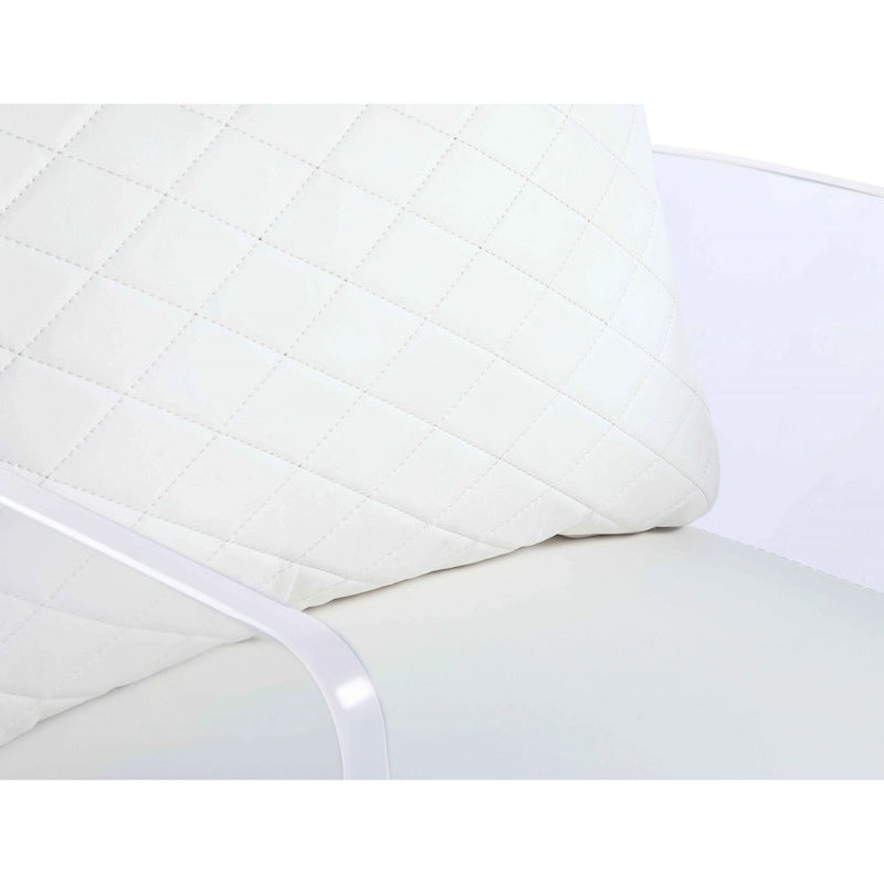 Counter Height Stool with Curved Acrylic Frame, White Faux Leather and Steel Footrest, Fully Assembled