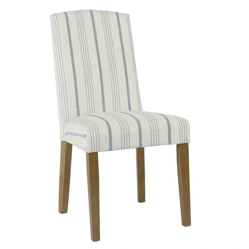Upholstered Dining Chair with Wood Legs, Blue Stripe Fabric, Set of 2