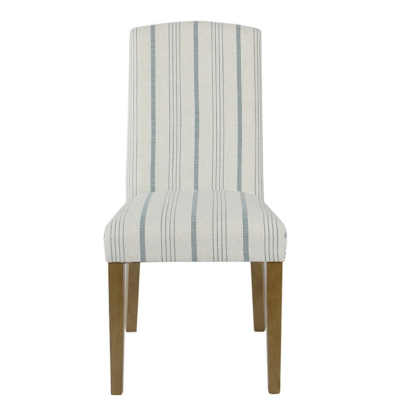 Upholstered Dining Chair with Wood Legs, Blue Stripe Fabric, Set of 2
